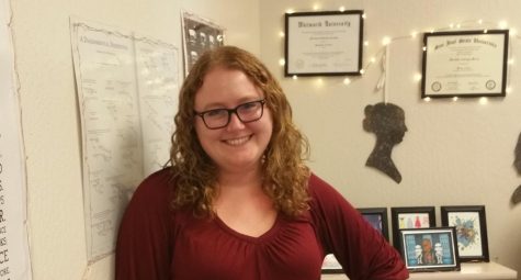 English teacher Meredith March poses for a photo in her classroom in Dartmouth, where she has been working during distance learning.